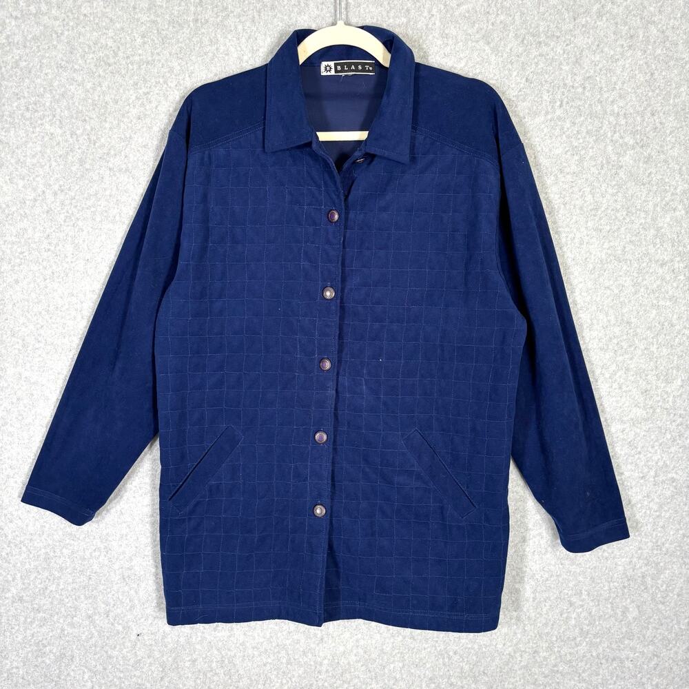 Blast Shirt Womens Medium Blue‎ Faux Suede Quilted Tunic Lagenlook Artsy Granny
